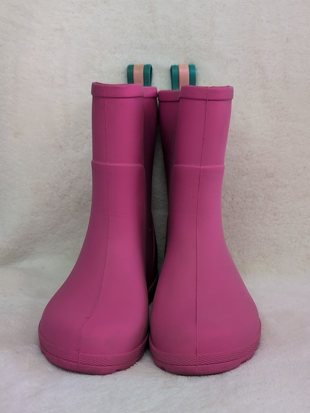 totes Kids Pink Rain Boots with Teal Pull Tabs